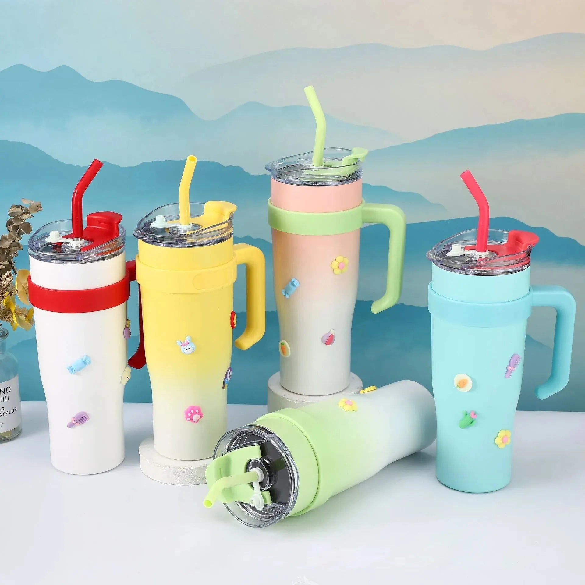 Large Capacity 40oz Large Ice Cup Cup With Straw Hug Cup - Bellarte Enchanté Large Capacity 40oz Large Ice Cup Cup With Straw Hug Cup